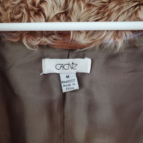 Vtg Y2K Cache Lamb Leather Fur Trim Sueded Gemstone Jacket Size Medium - Picture 16 of 16